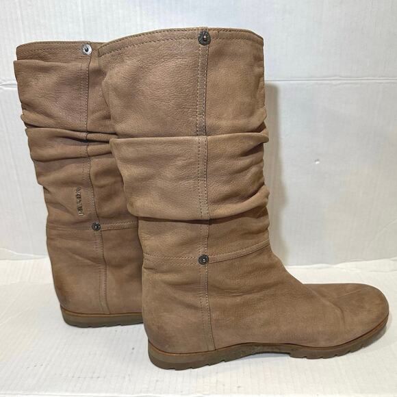 Prada Sport Women's Brown Slouchy Suede Mid Calf Flat Pull On Boots Size 38/US7 - Picture 5 of 10